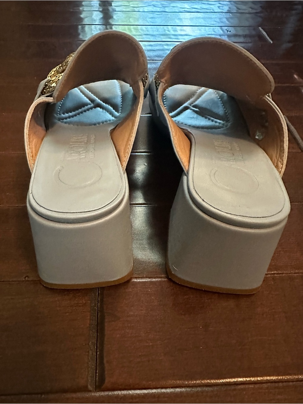 Donna Carolina Slide Mules with Gold Braided Accent - Picture 3 of 5